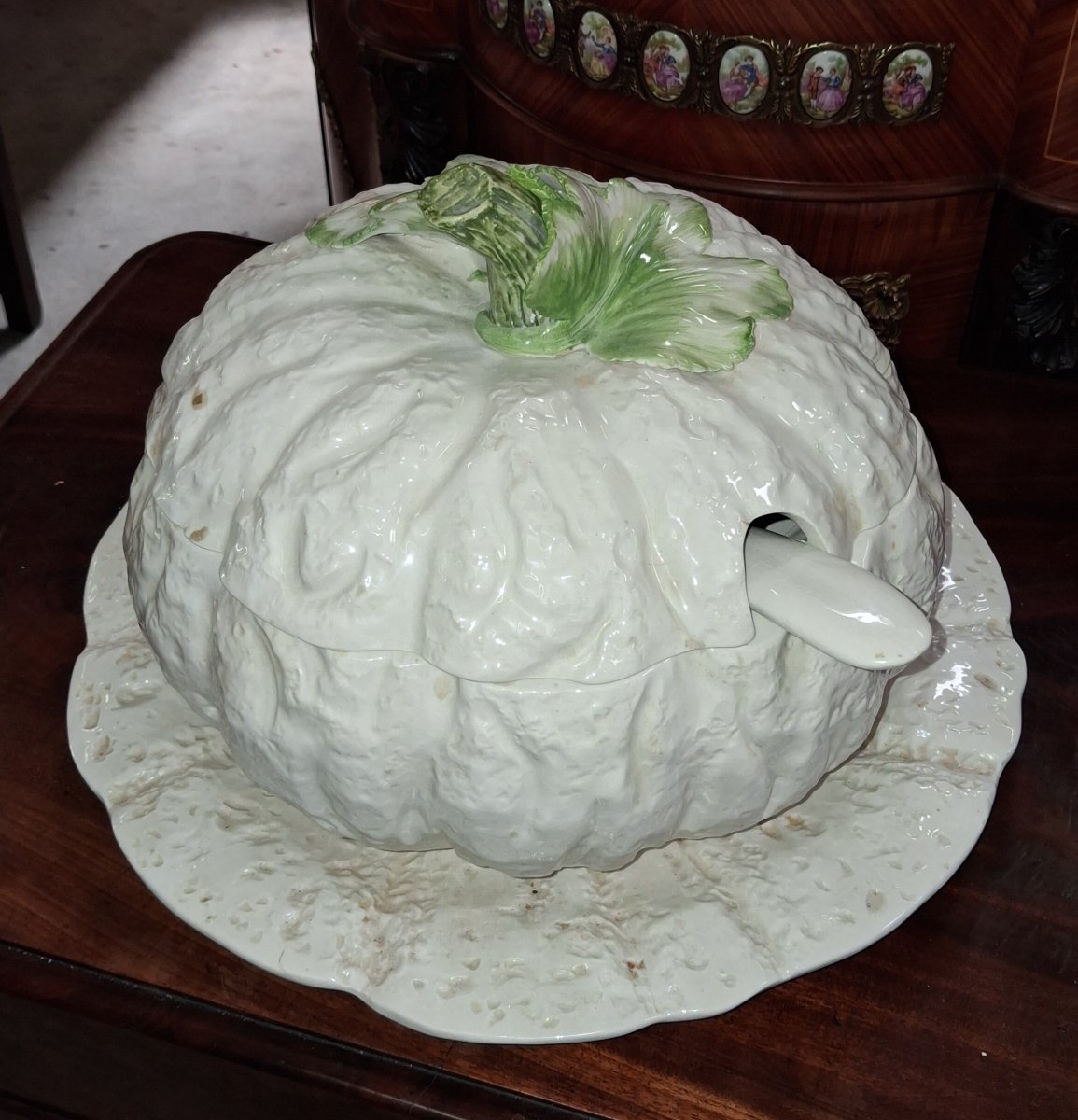 Soupière en Faïence Italienne Trompe - l'Œil en Forme de Citrouille  -photo-1