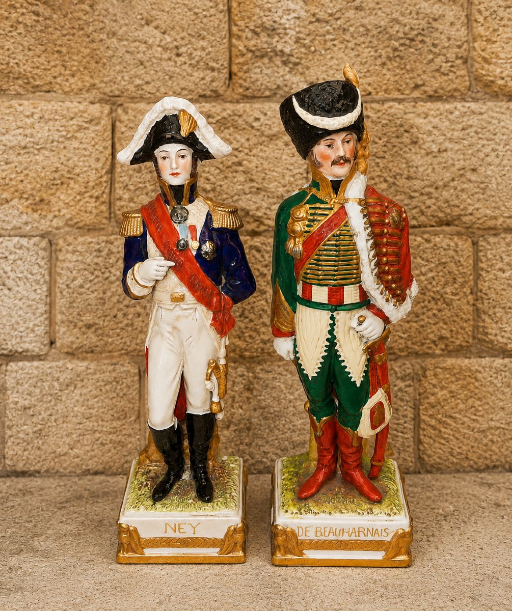 Paire De Statuettes Napoléoniennes En Porcelaine Polychrome 
