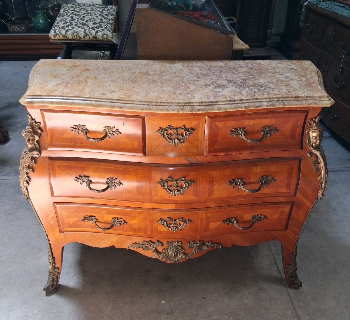 Curved Louis XV-style Chest Of Drawers With Marquetry-photo-2