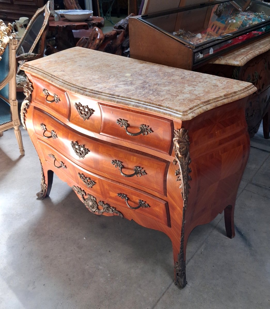 Curved Louis XV-style Chest Of Drawers With Marquetry-photo-1
