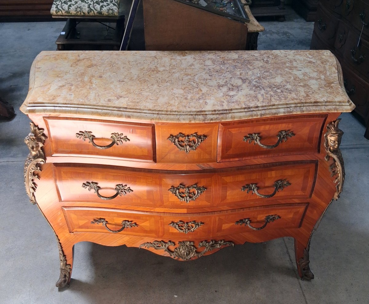 Curved Louis XV-style Chest Of Drawers With Marquetry-photo-2