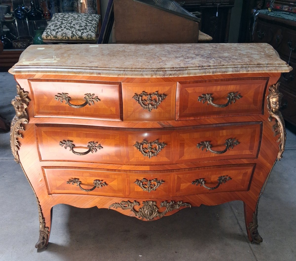 Curved Louis XV-style Chest Of Drawers With Marquetry-photo-3