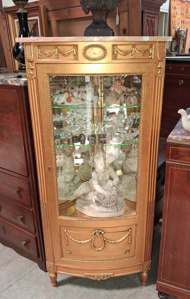 Vitrine d'Angle Louis XVI Laquée Et Dorée, XXe Siècle  -photo-2