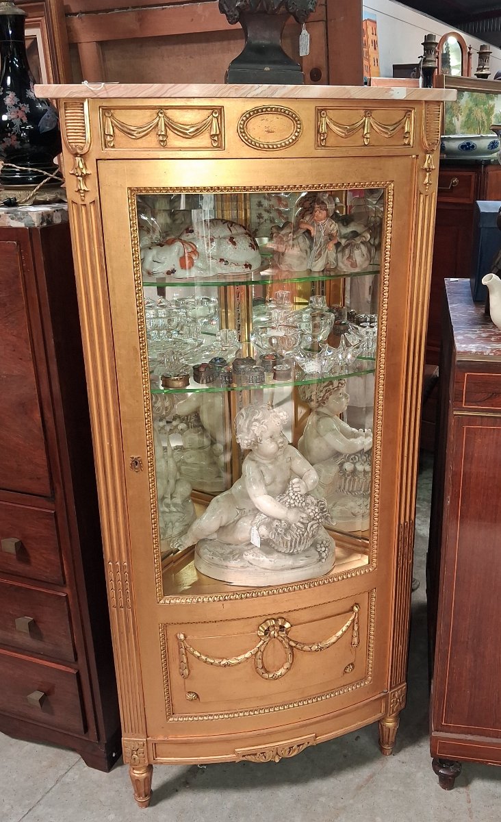 Vitrine d'Angle Louis XVI Laquée Et Dorée, XXe Siècle  -photo-3