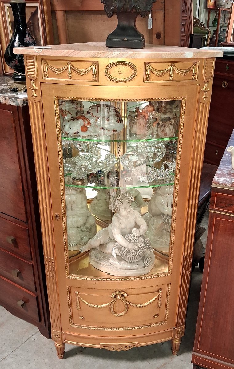 Vitrine d'Angle Louis XVI Laquée Et Dorée, XXe Siècle  -photo-4
