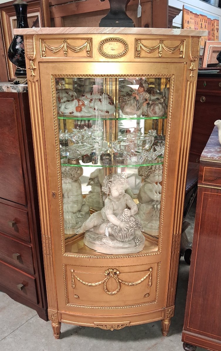 Vitrine d'Angle Louis XVI Laquée Et Dorée, XXe Siècle  -photo-1