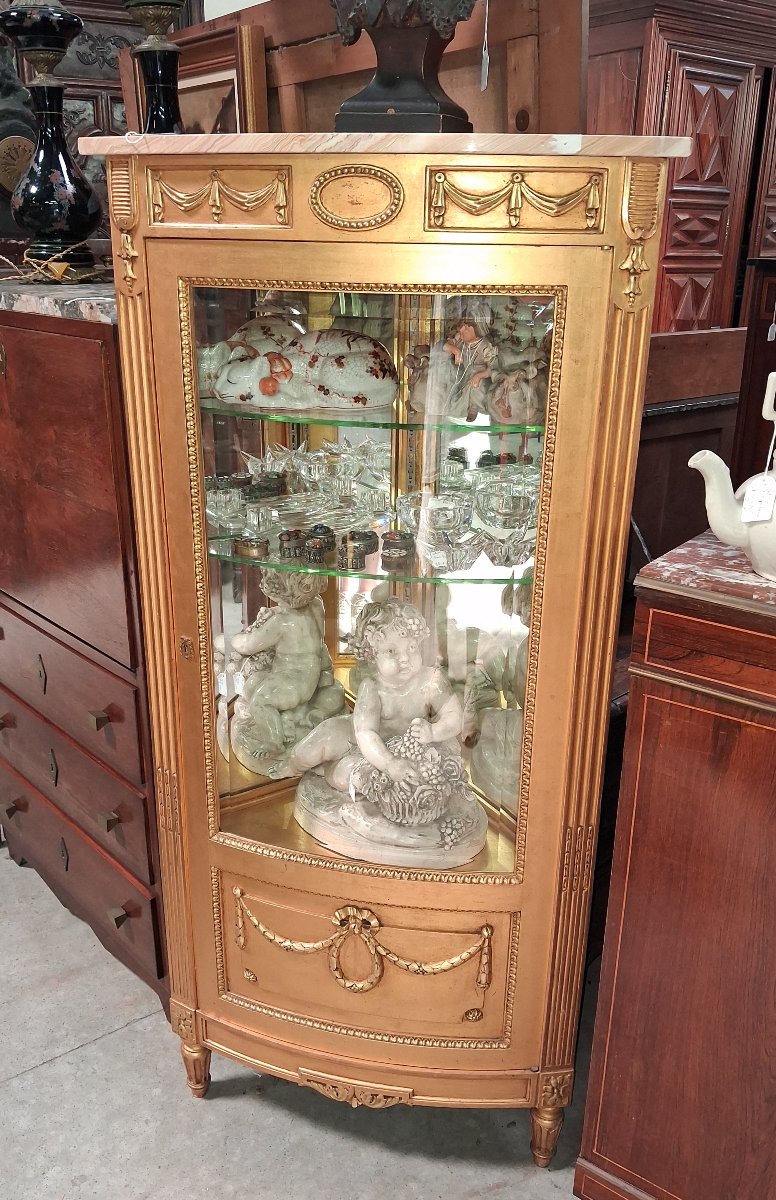 Vitrine d'Angle Louis XVI Laquée Et Dorée, XXe Siècle  -photo-5