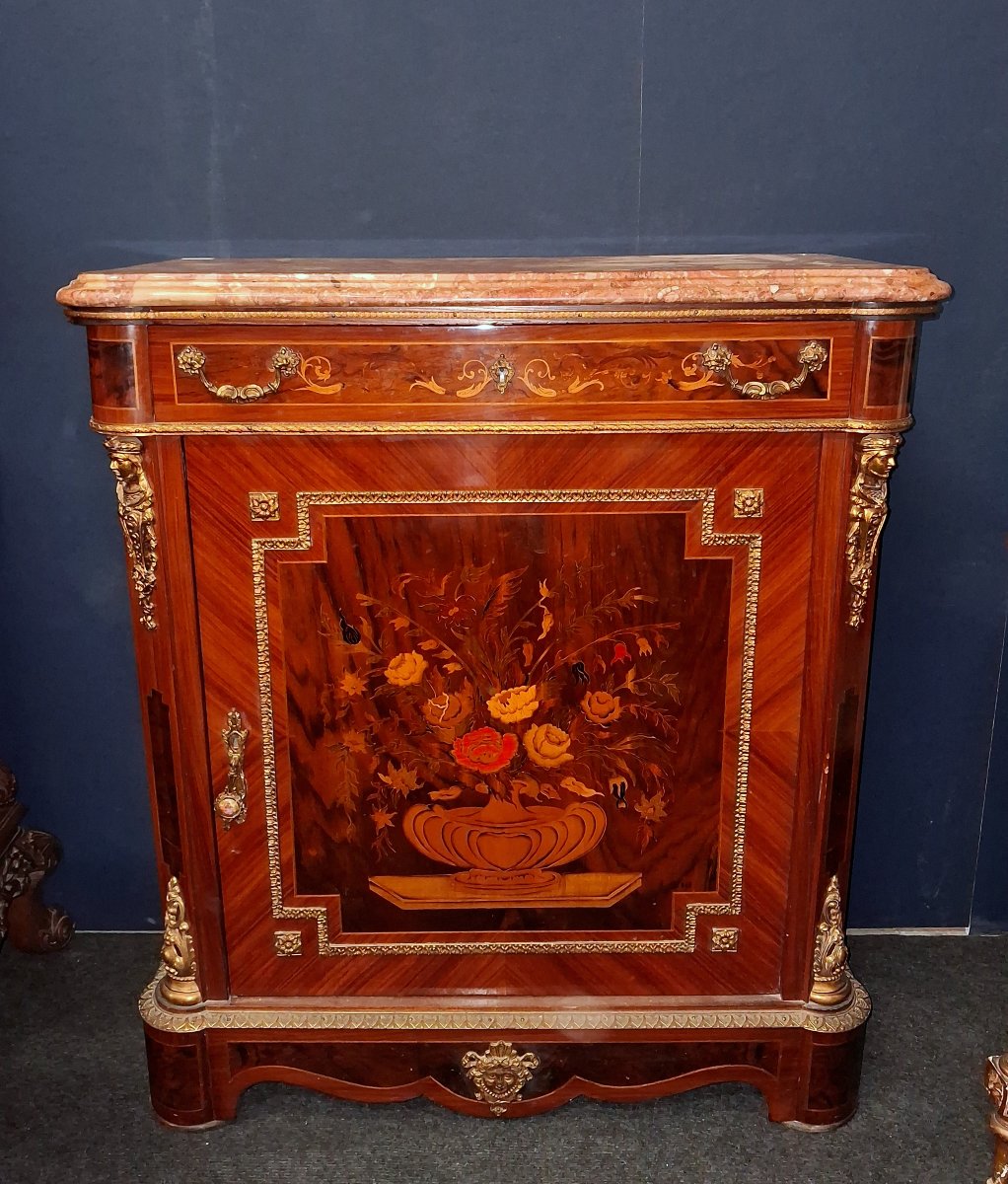 Meuble d’Appui Napoléon III En Marqueterie Florale  -photo-3