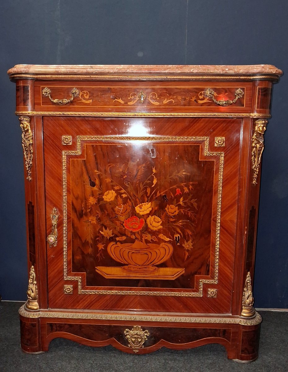Meuble d’Appui Napoléon III En Marqueterie Florale  -photo-1