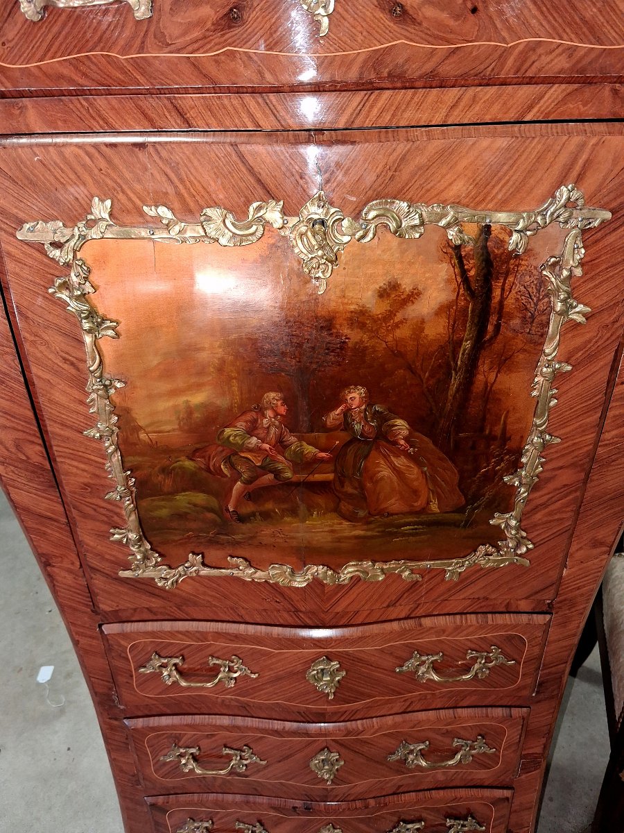 Secrétaire de Dame style Louis XV Transition – Marqueterie de Bois de Rose et Bois de Violette-photo-7