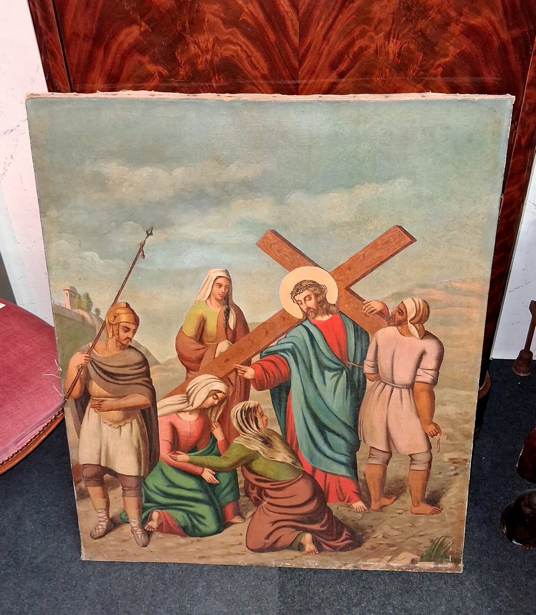 Chemin de Croix – Jésus rencontre les Saintes Femmes de Jérusalem  Huile sur toile, XIXe -photo-3