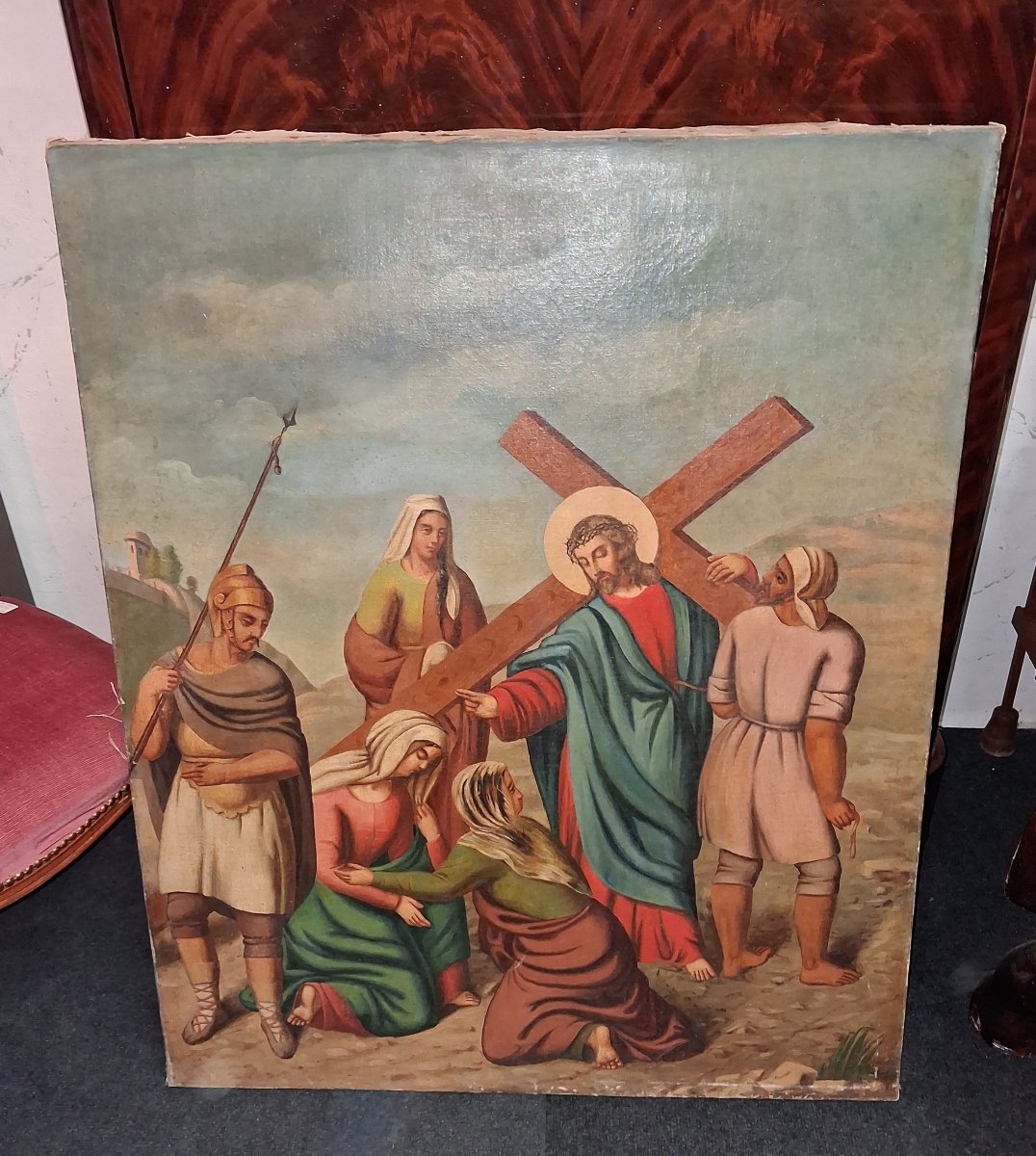 Chemin de Croix – Jésus rencontre les Saintes Femmes de Jérusalem  Huile sur toile, XIXe -photo-4