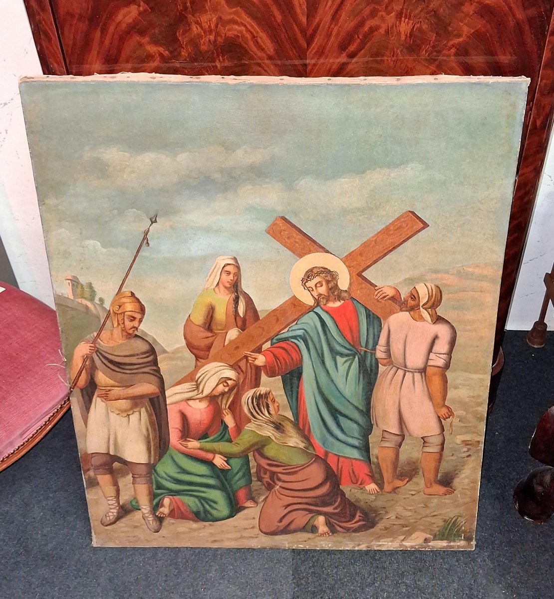 Chemin de Croix – Jésus rencontre les Saintes Femmes de Jérusalem  Huile sur toile, XIXe -photo-2