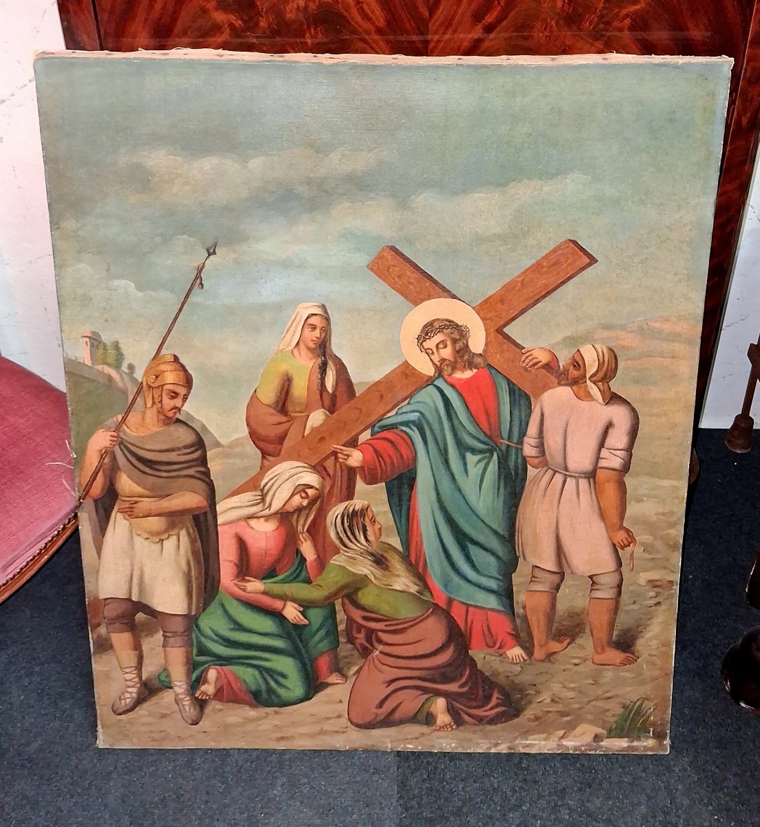 Chemin de Croix – Jésus rencontre les Saintes Femmes de Jérusalem  Huile sur toile, XIXe -photo-3