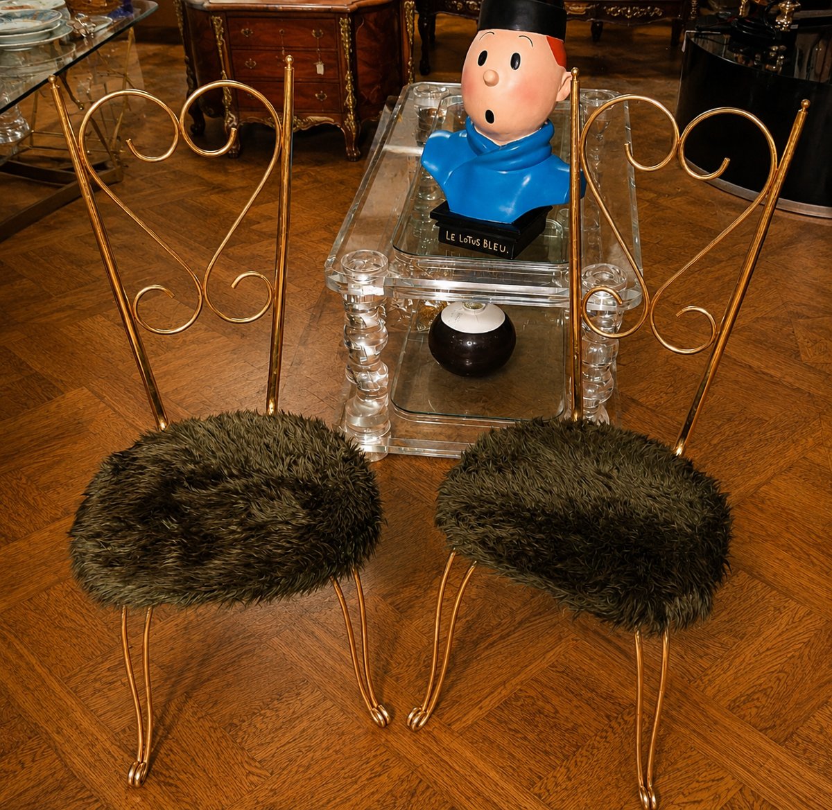 Paire de chaises en métal doré, esprit Maison Jansen, années 1970 -photo-3