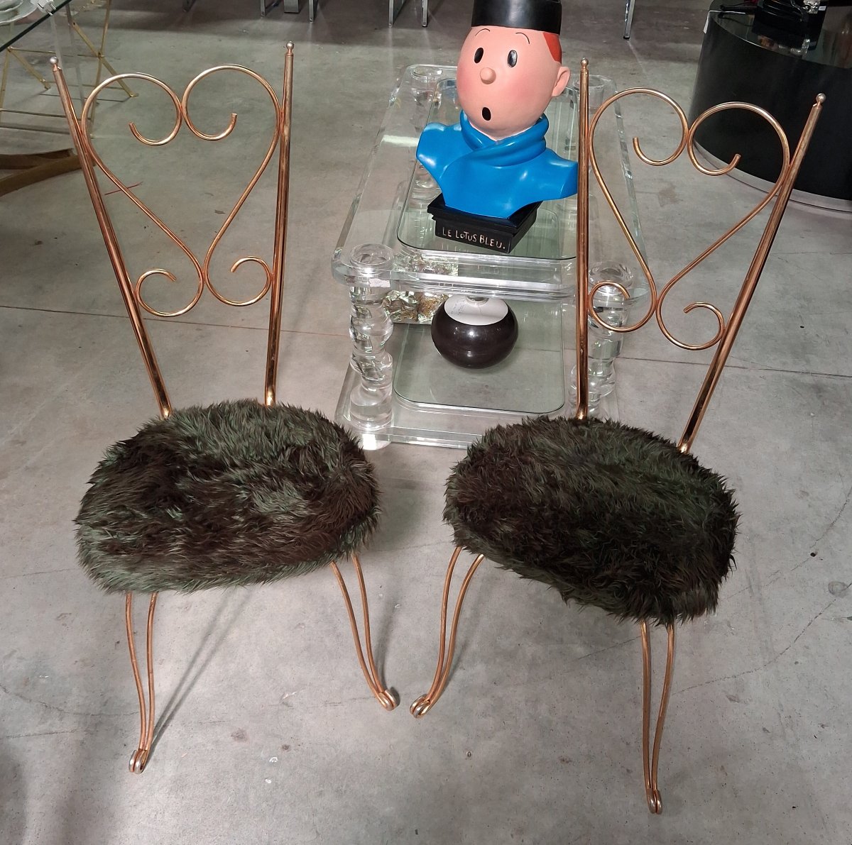 Paire de chaises en métal doré, esprit Maison Jansen, années 1970 -photo-4