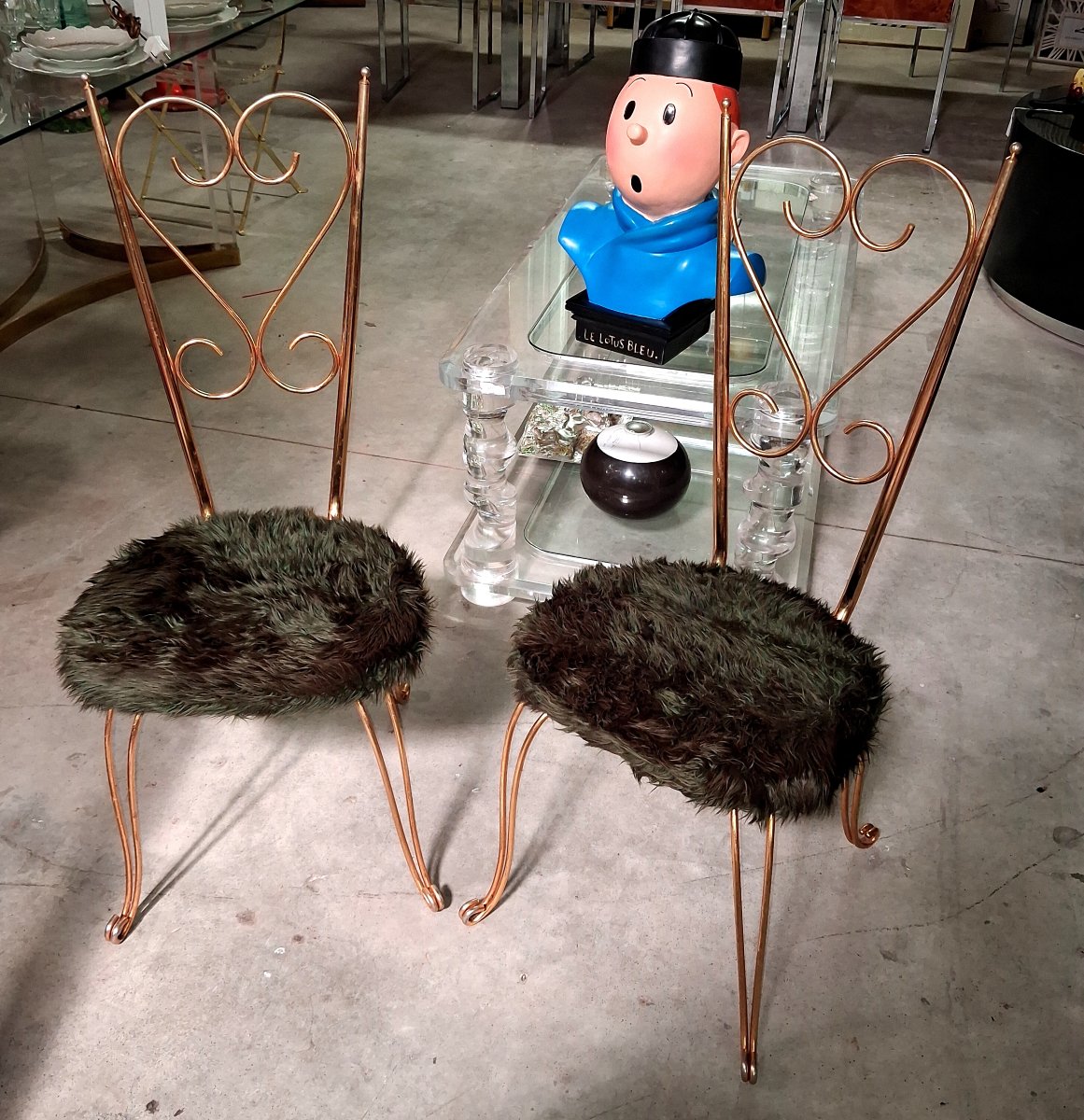 Paire de chaises en métal doré, esprit Maison Jansen, années 1970 -photo-2