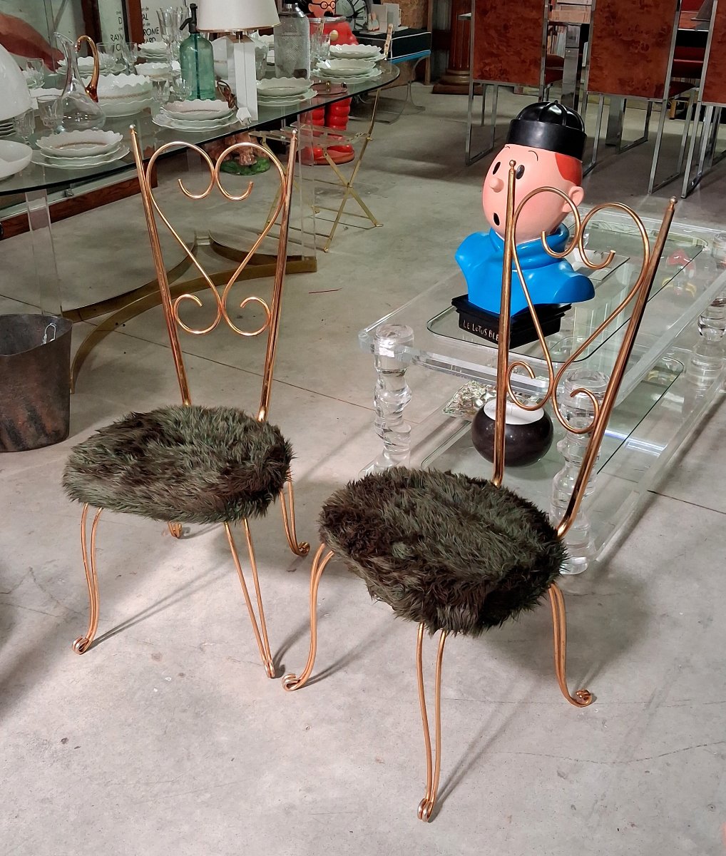 Paire de chaises en métal doré, esprit Maison Jansen, années 1970 -photo-3
