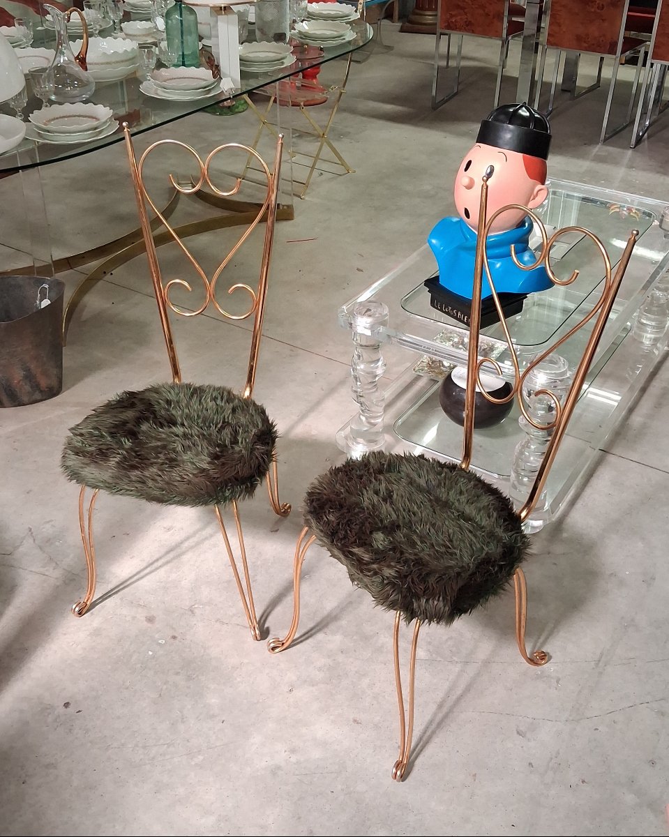 Paire de chaises en métal doré, esprit Maison Jansen, années 1970 -photo-4
