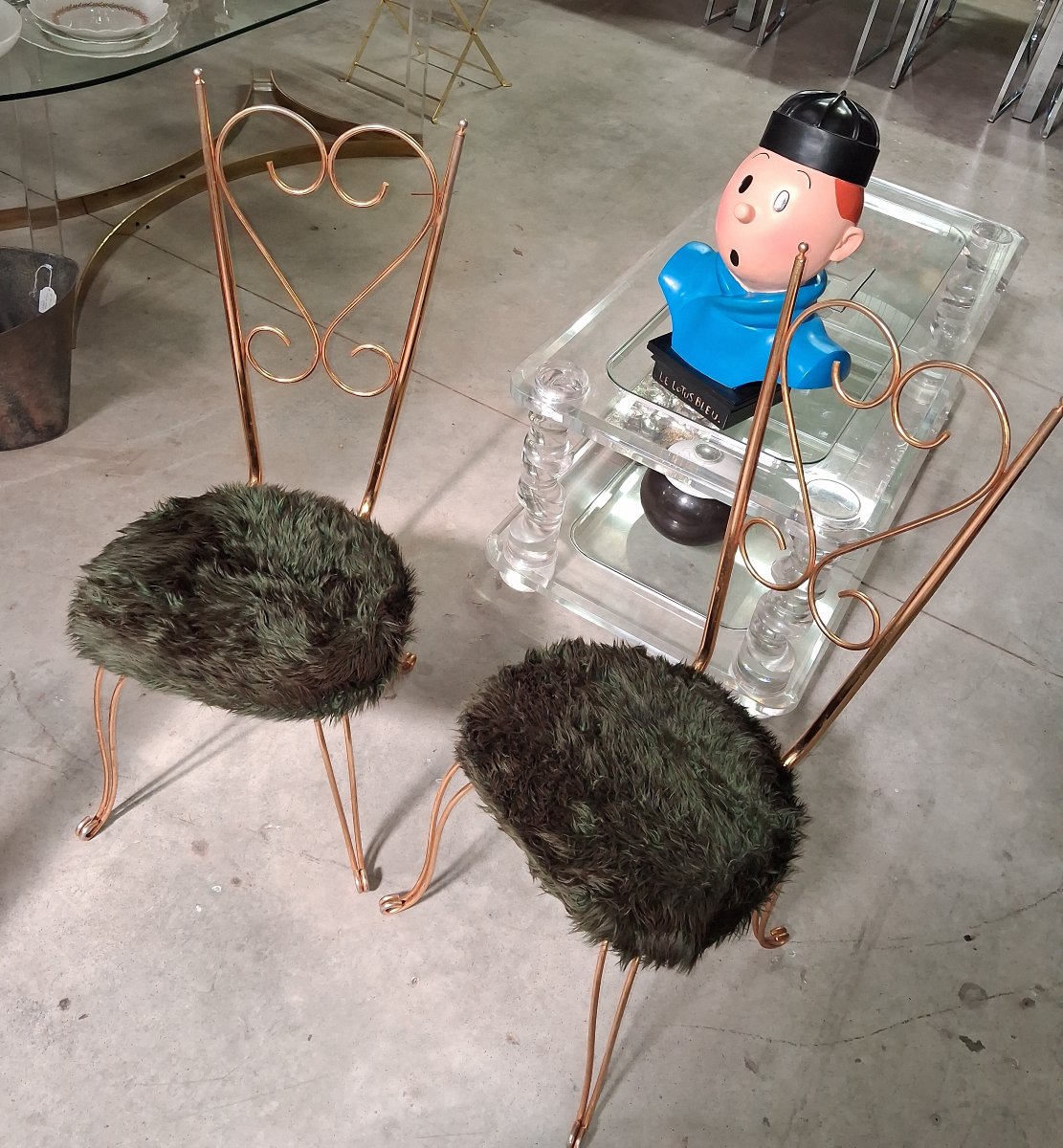 Paire de chaises en métal doré, esprit Maison Jansen, années 1970 -photo-5