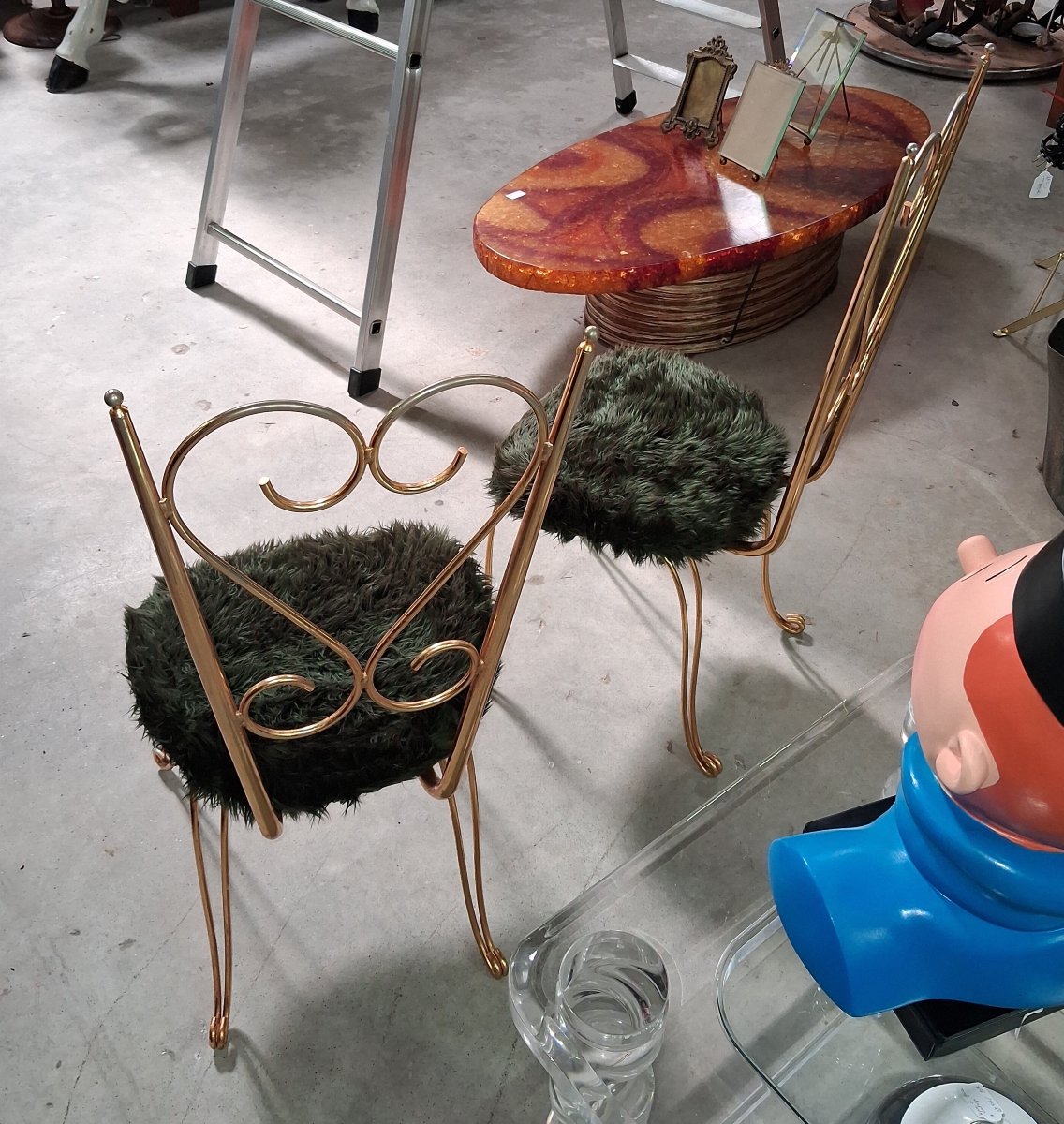 Paire de chaises en métal doré, esprit Maison Jansen, années 1970 -photo-6