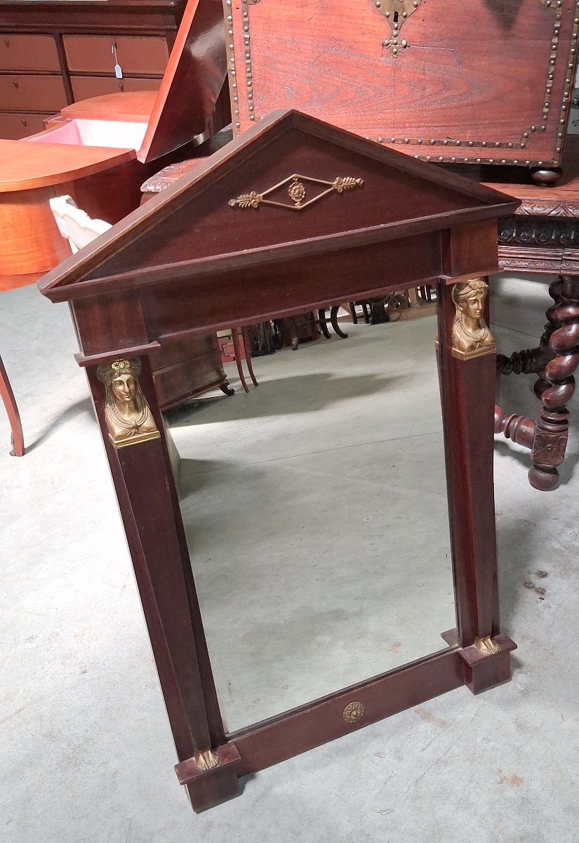 Empire-style Mirror With A Triangular Pediment, 19th Century  -photo-2