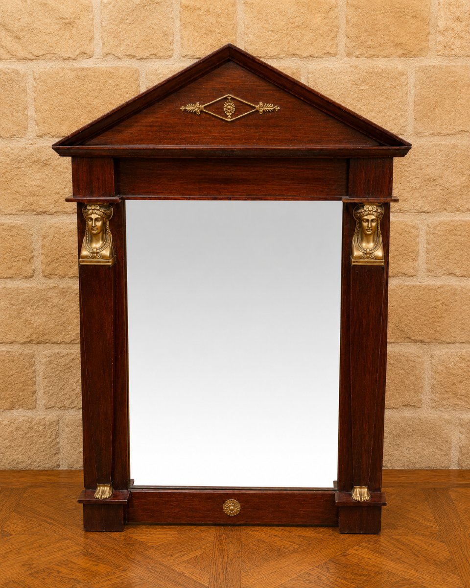 Empire-style Mirror With A Triangular Pediment, 19th Century  