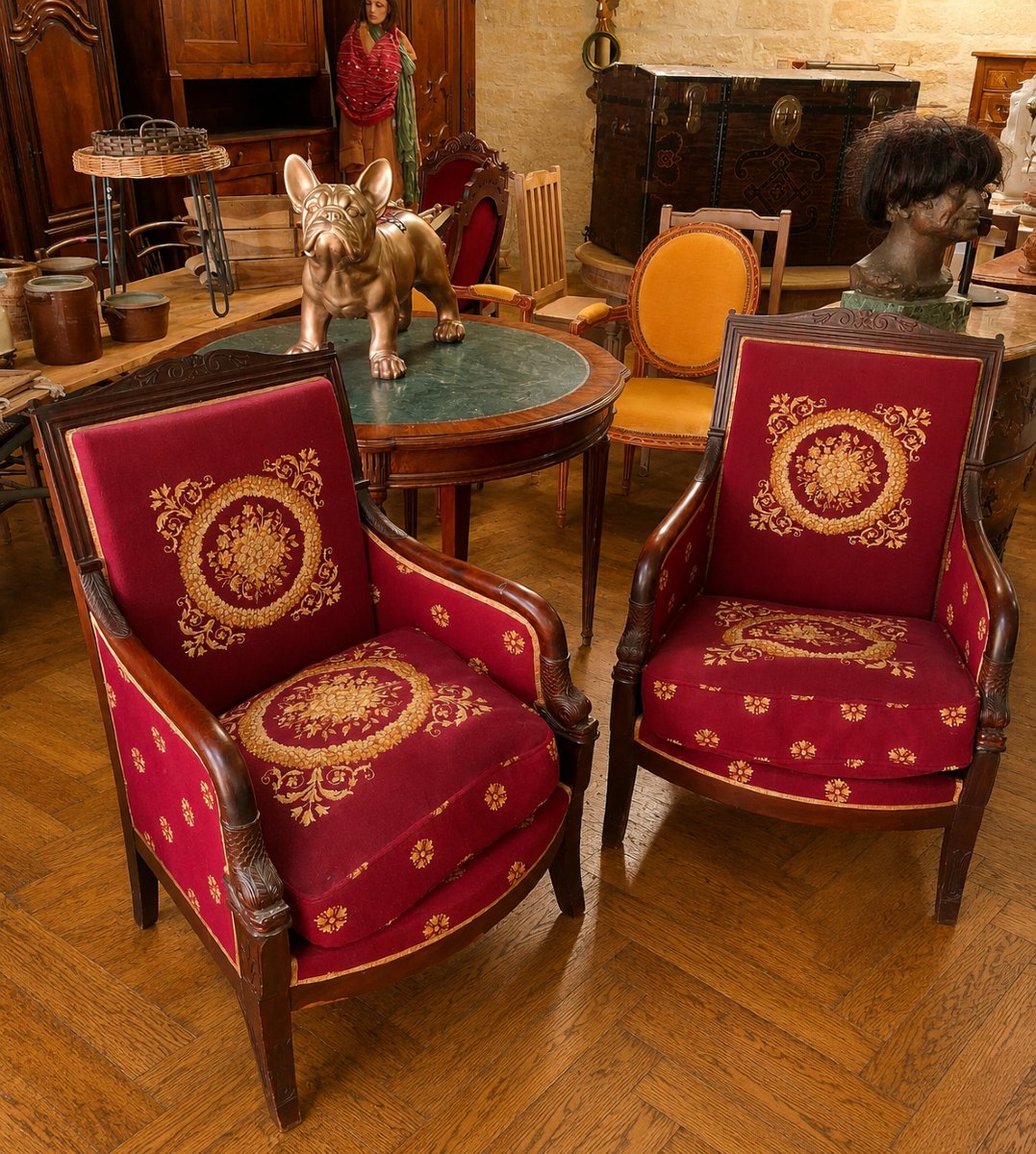 Paire de bergères époque Empire en Acajou-photo-2