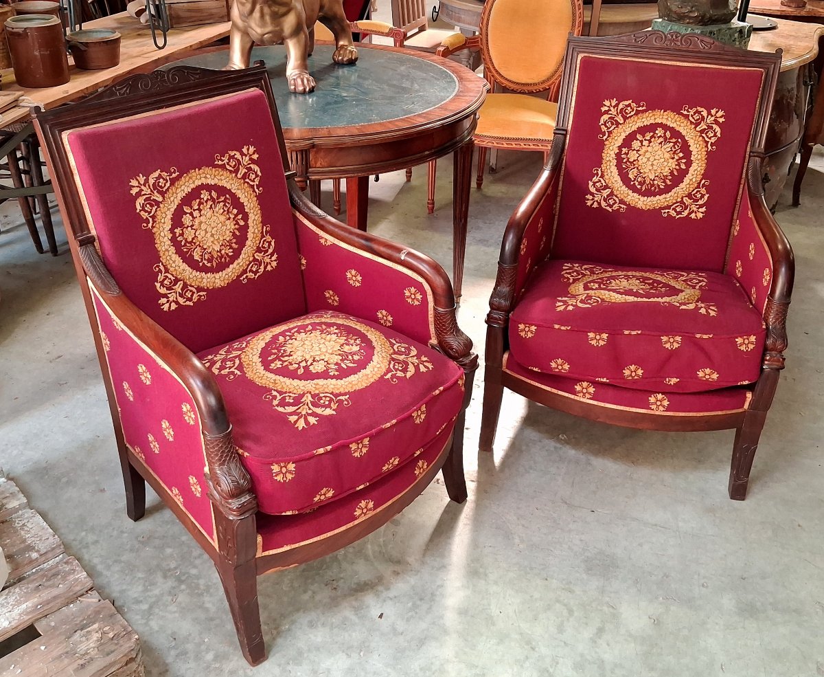 Paire de bergères époque Empire en Acajou-photo-3
