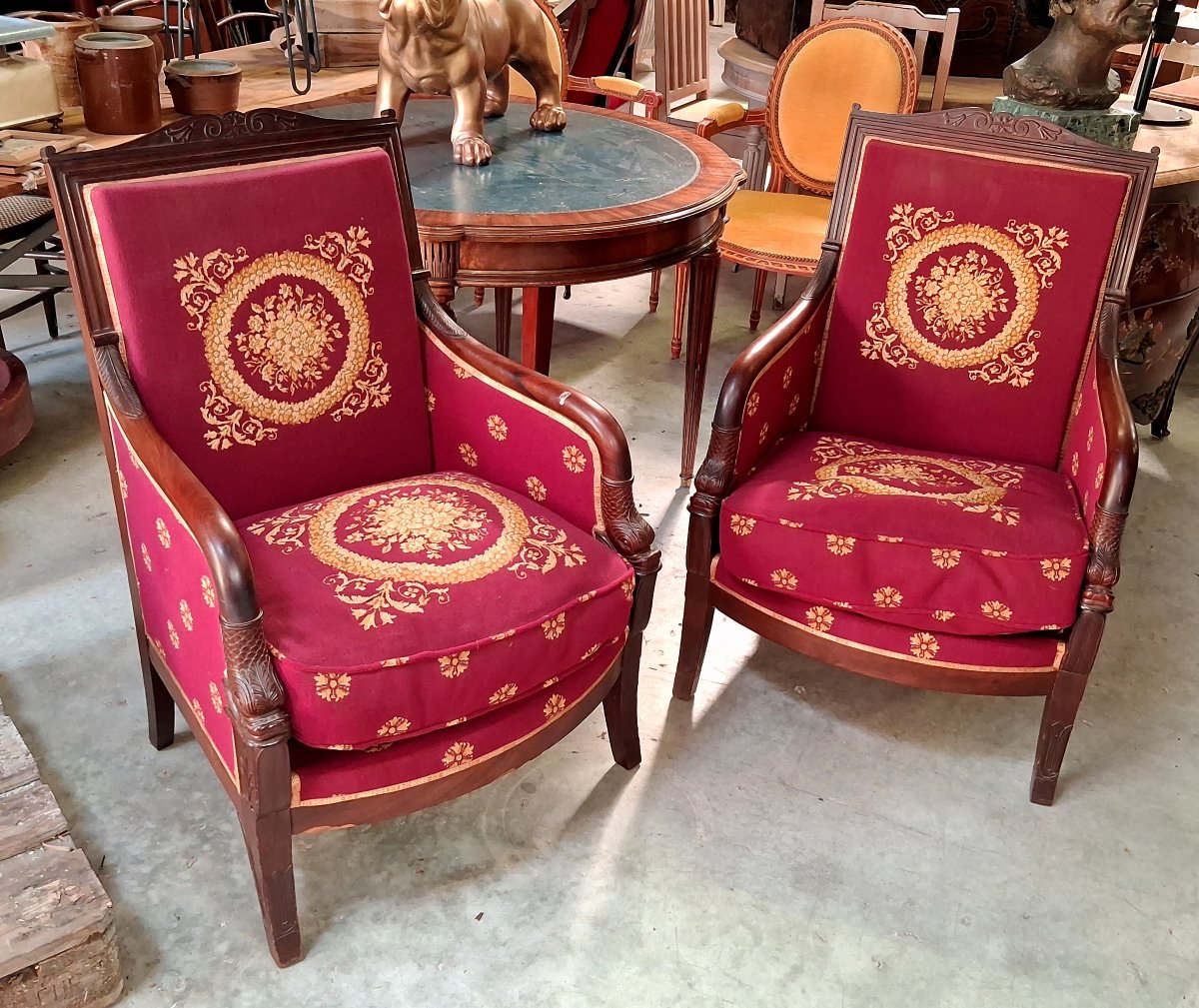 Paire de bergères époque Empire en Acajou-photo-4