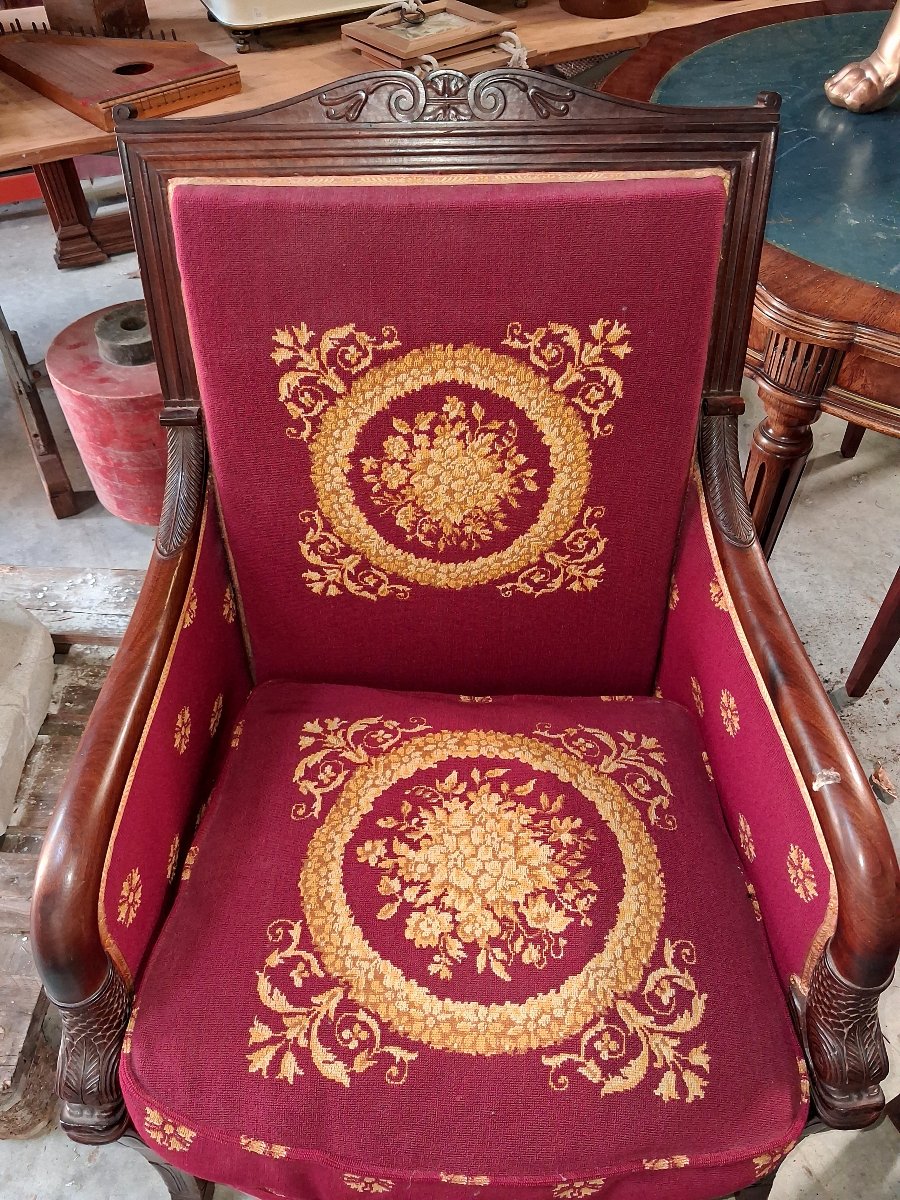 Paire de bergères époque Empire en Acajou-photo-3