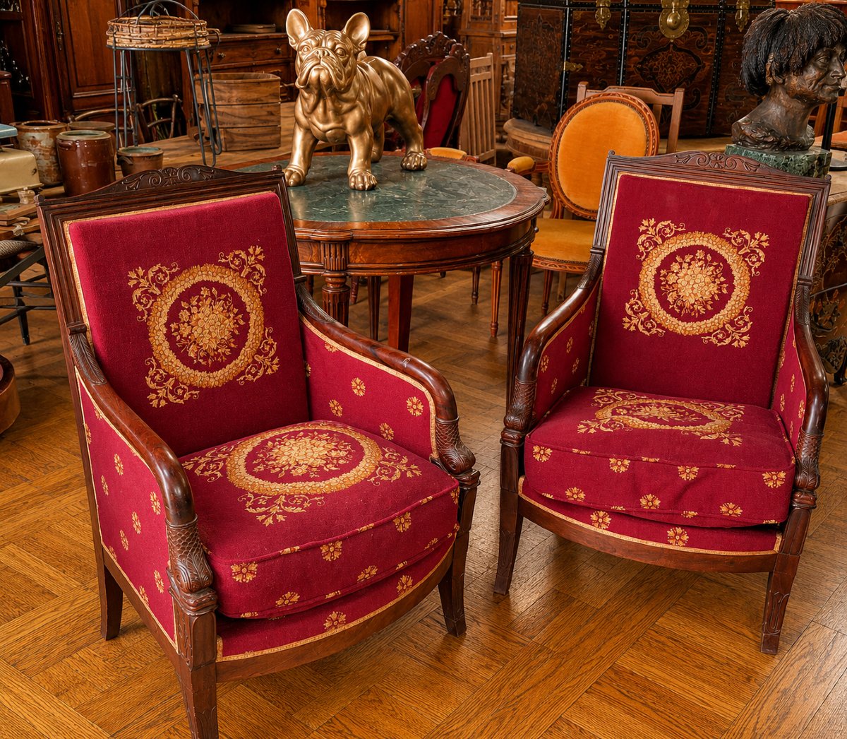 Paire de bergères époque Empire en Acajou-photo-4