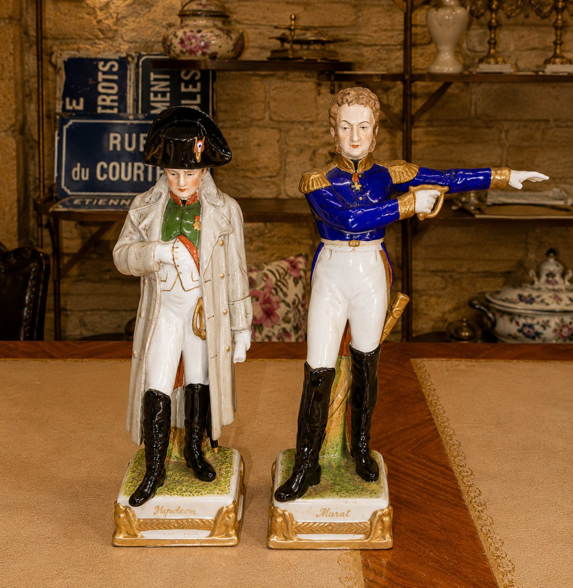 Allemagne XIXeme : Paire de figurines en porcelaine « Napoléon et Marat » -photo-2