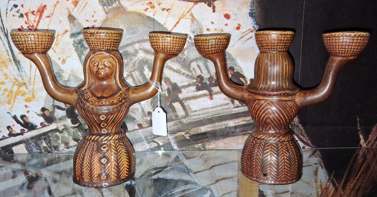 Pair Of Saint-clément Glazed Ceramic Candleholders, France, 1960s–1970s  -photo-2