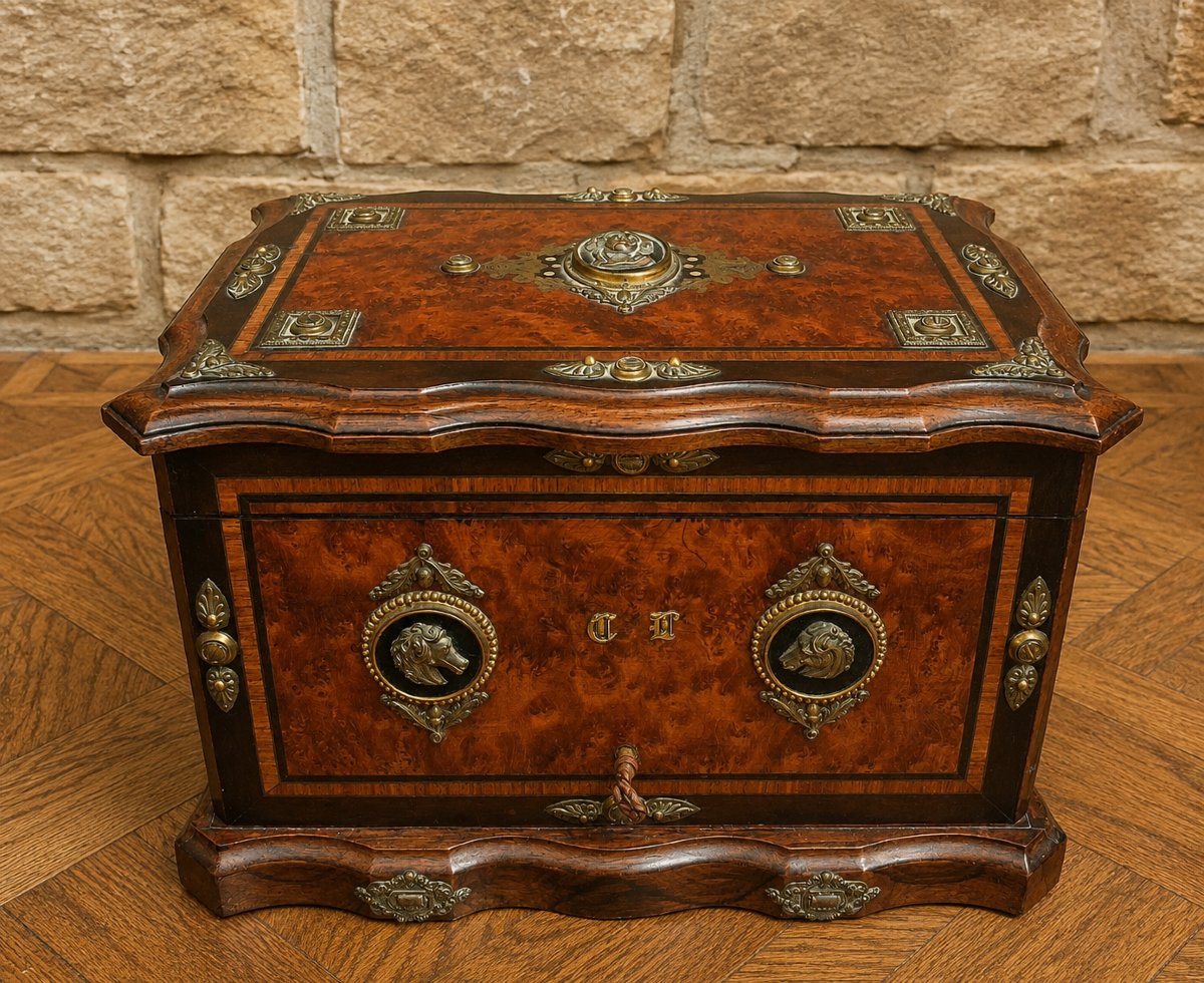 Cave à cigares / Coffret à cigares en loupe et bronze décoratif  Époque Napoléon III 