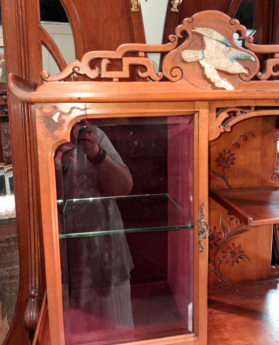Étagère - vitrine japonisante Art Nouveau en acajou et nacre  Époque fin XIXe siècle-photo-3
