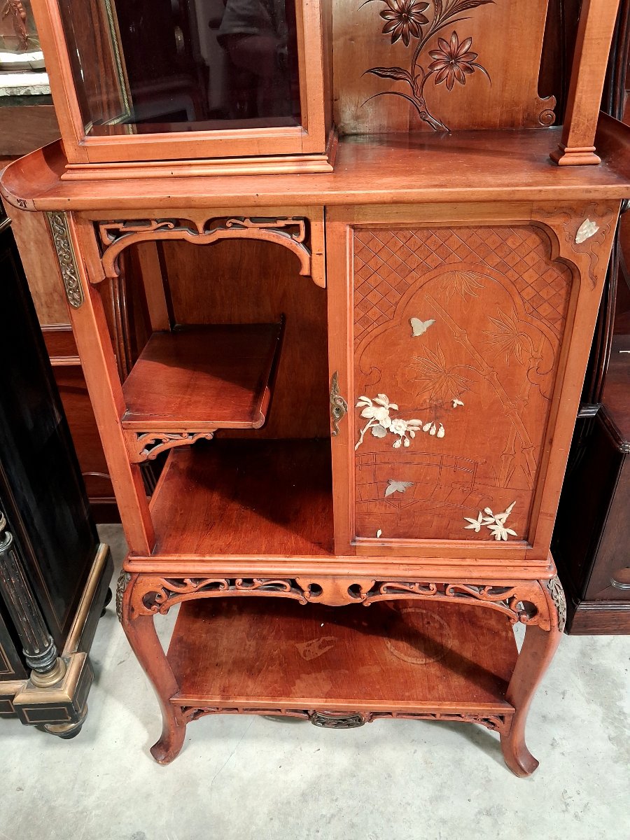 Étagère - vitrine japonisante Art Nouveau en acajou et nacre  Époque fin XIXe siècle-photo-5