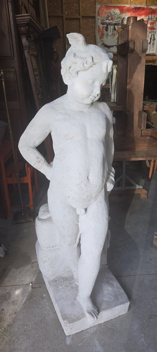 Garden Statue Made Of Reconstituted Stone Depicting A Young Faun – 20th Century -photo-2