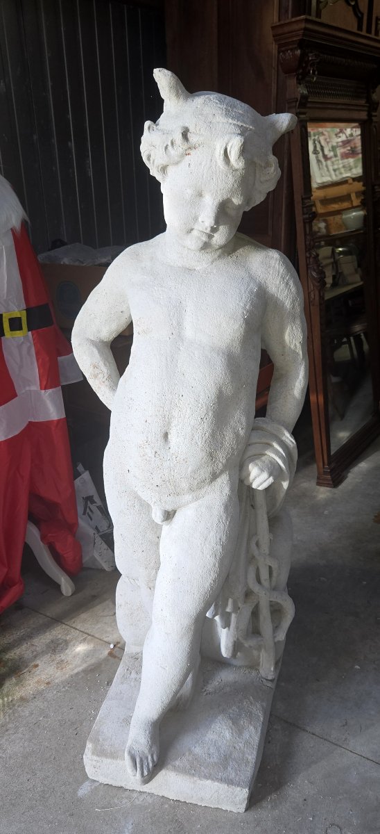 Garden Statue Made Of Reconstituted Stone Depicting A Young Faun – 20th Century -photo-3