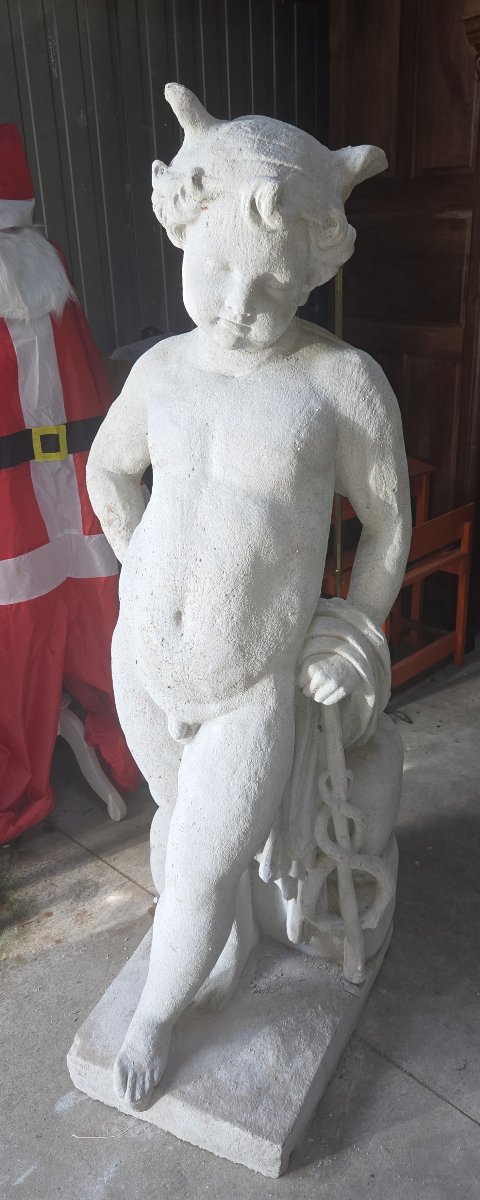 Garden Statue Made Of Reconstituted Stone Depicting A Young Faun – 20th Century -photo-4