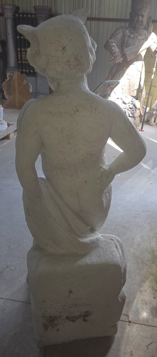 Garden Statue Made Of Reconstituted Stone Depicting A Young Faun – 20th Century -photo-6