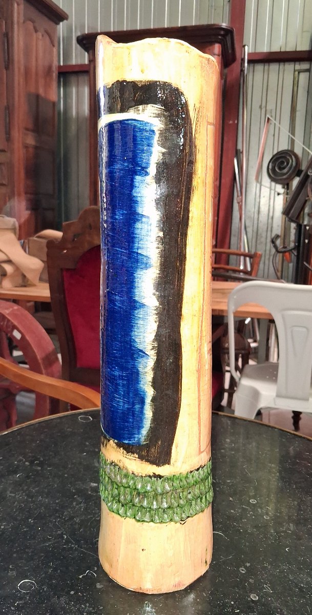 Grand vase en grès émaillé signé "Haut 49" – Travail d'atelier, vers 1950 -photo-1
