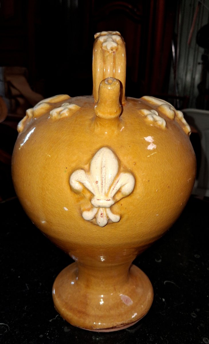 Gargoulette en terre cuite vernissée à décor de fleurs de lys – Travail populaire XIX-photo-4