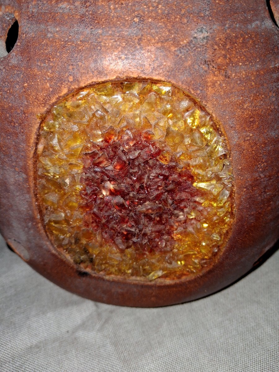 Glazed Ceramic Lamp With Glass Inclusions – Work From The 1970s -photo-4