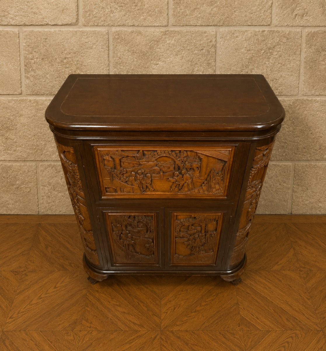 Meuble bar chinois sculpté en bois – XXe siècle -photo-4