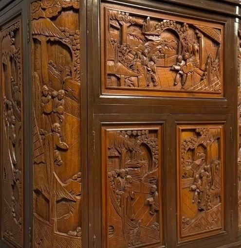 Meuble bar chinois sculpté en bois – XXe siècle -photo-4