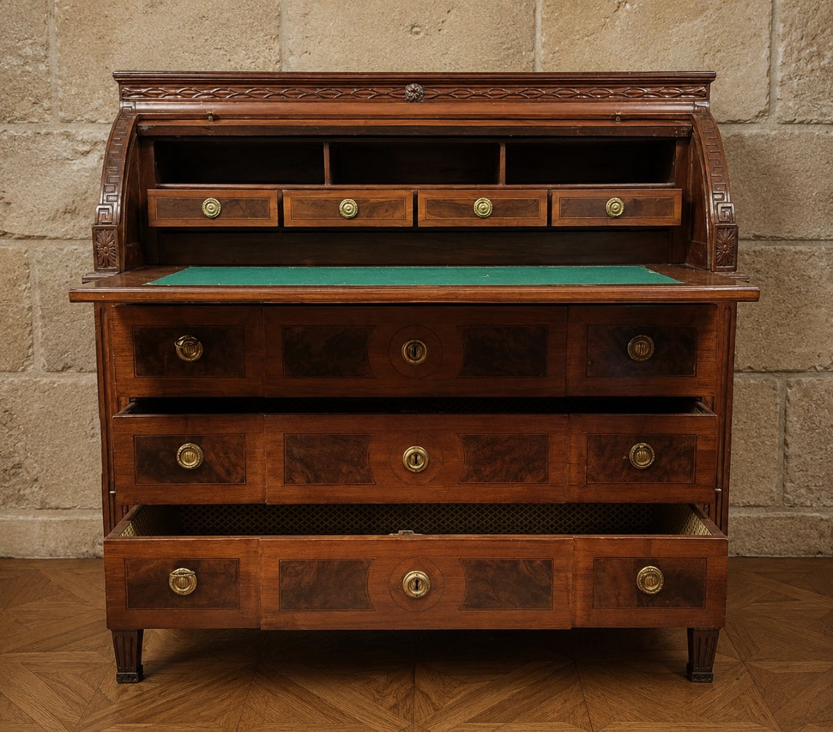 Walnut Inlaid Cylinder Desk – Louis XVI Period, Late 18th Century -photo-2