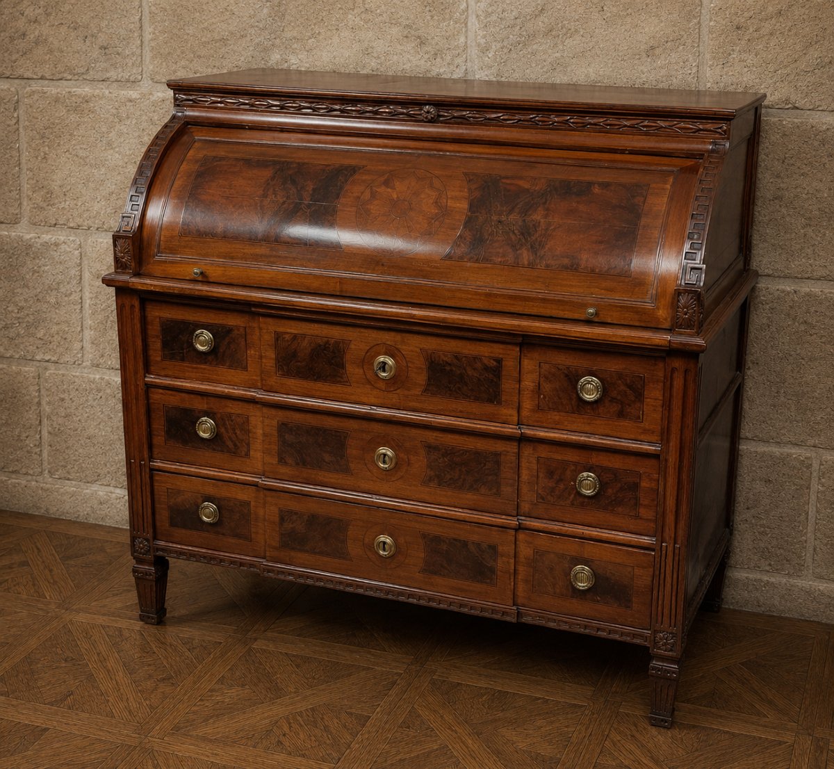 Walnut Inlaid Cylinder Desk – Louis XVI Period, Late 18th Century -photo-4