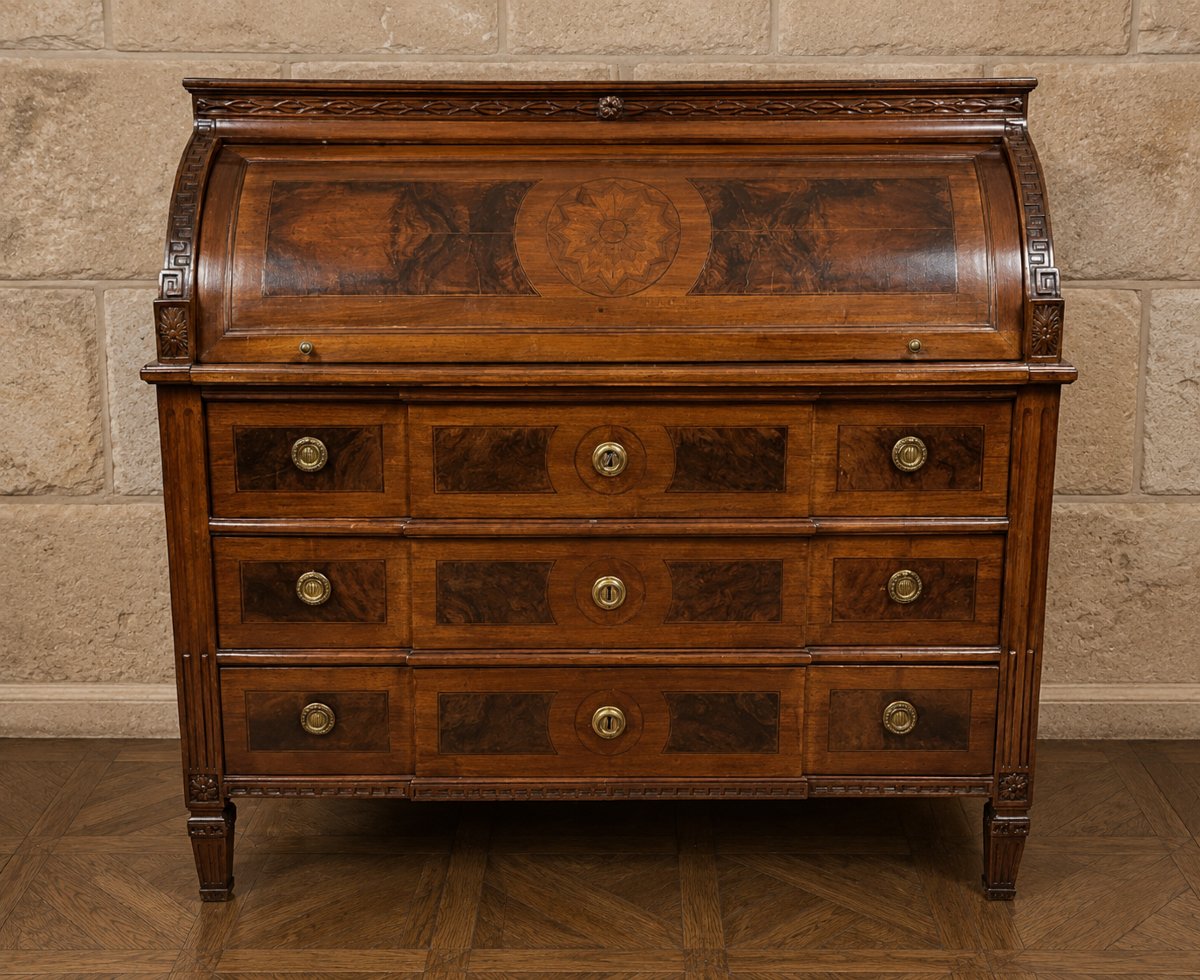 Walnut Inlaid Cylinder Desk – Louis XVI Period, Late 18th Century -photo-1