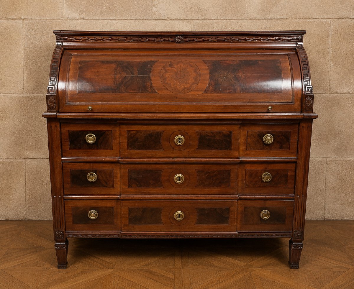 Walnut Inlaid Cylinder Desk – Louis XVI Period, Late 18th Century 